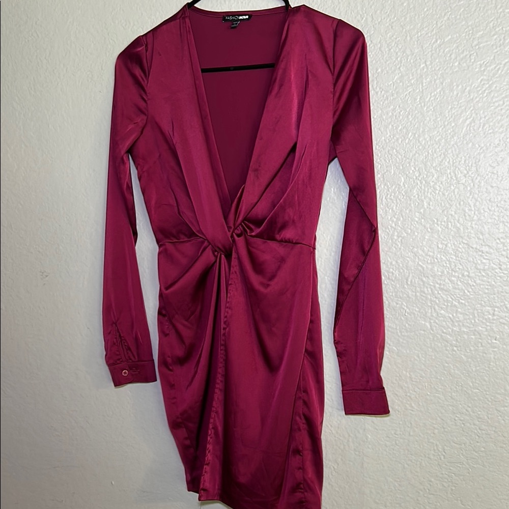 Elegant Deep Pink Long Sleeve Dress